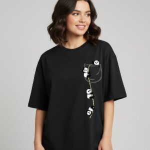 Womens Premium Contemporary T-Shirt - Cotton Pocket Panda Design