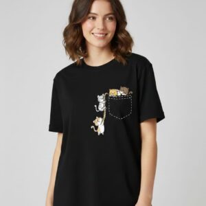 Womens Premium Contemporary T-Shirt - Cotton Pocket Cat Design