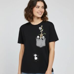 Womens Premium Contemporary T-Shirt - Cotton Pocket Panda Design