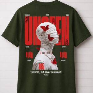 " Unseen "Red Butterfly Ghaphic olive green Oversize T-Shirt