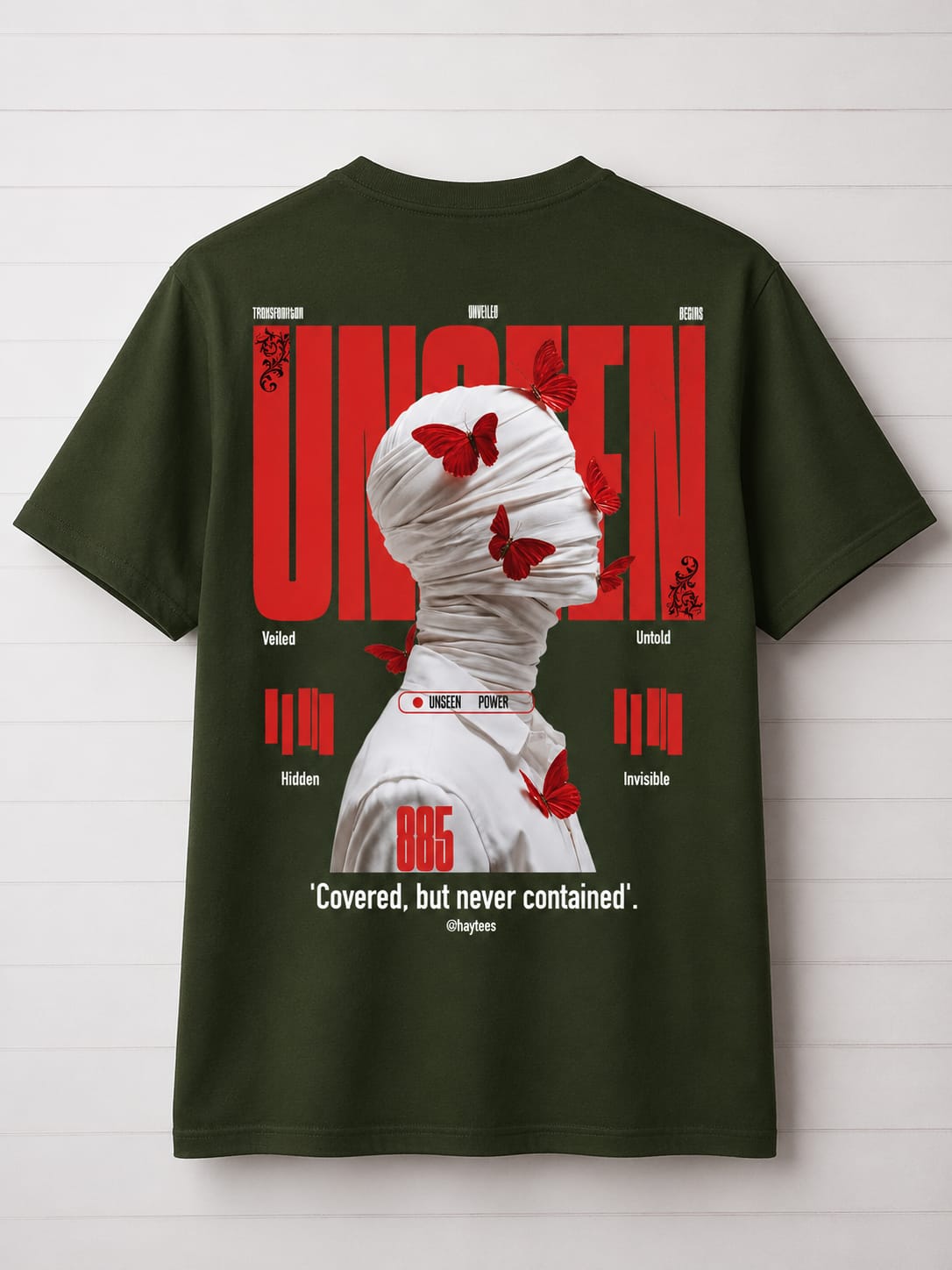 " Unseen "Red Butterfly Ghaphic olive green Oversize T-Shirt