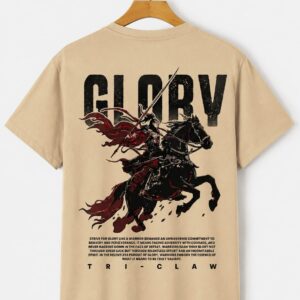 " Glory Warrior " Horseback Graphic Beige Oversize T-Shirt